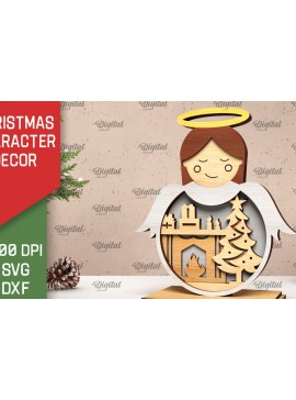 Σετ των 2 Intra απο ξύλο plywood 3mm-4mm πάχος Τρισδιάστατη Χριστουγεννιάτικη διακόσμηση αγγέλου Δίασταση 15x15 cm INTRAFABR-105996453