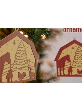 Σετ των 3 Intra απο ξύλο plywood 3mm-4mm πάχος 3D Χριστουγεννιάτικο στολίδι αχυρώνα με λέιζερ Δίασταση 8x8 cm INTRAFABR-79692801