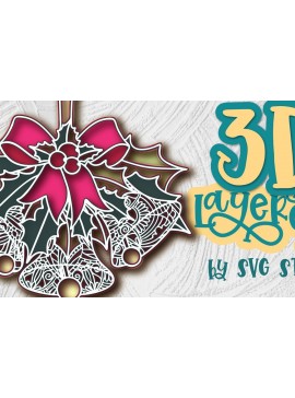 Σετ των 2 Intra απο ξύλο plywood 3mm-4mm πάχος 3D Christmas Bells Layered Design Δίασταση 15x15 cm INTRAFABR-35578778