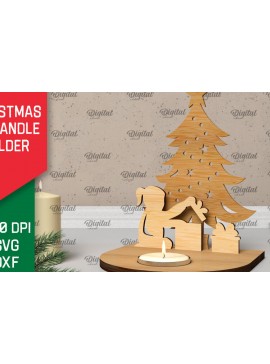 Σετ των 2 Intra απο ξύλο plywood 3mm-4mm πάχος Τρισδιάστατη χριστουγεννιάτικη θήκη κεριού Δίασταση 15x15 cm INTRAFABR-106931307