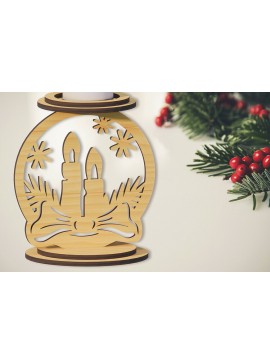 Σετ των 2 Intra απο ξύλο plywood 3mm-4mm πάχος 3D Χριστουγεννιάτικη λαμπάδα Δίασταση 15x15 cm INTRAFABR-79220666