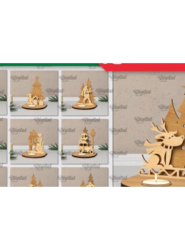 Σετ των 2 Intra απο ξύλο plywood 3mm-4mm πάχος λέιζερ τρισδιάστατων χριστουγεννιάτικων κεριών Δίασταση 15x15 cm INTRAFABR-106946514