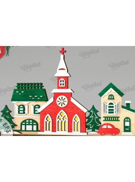 Σετ των 2 Intra απο ξύλο plywood 3mm-4mm πάχος Τρισδιάστατη χριστουγεννιάτικη εκκλησία κοπής με λέιζερ Δίασταση 15x15 cm INTRAFABR-109486554