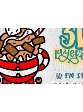 Σετ των 2 Intra απο ξύλο plywood 3mm-4mm πάχος 3D Christmas Cocoa 02 Layered Design Δίασταση 15x15 cm INTRAFABR-35011047