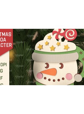 Σετ των 3 Intra απο ξύλο plywood 3mm-4mm πάχος Τρισδιάστατη με χριστουγεννιάτικο κακάο χιονάνθρωπος Δίασταση 8x8 cm INTRAFABR-105753529