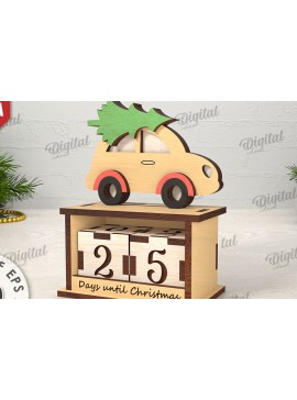 Σετ των 2 Intra απο ξύλο plywood 3mm-4mm πάχος Τρισδιάστατο σχέδιο κοπής με λέιζερ αντίστροφη μέτρηση Χριστουγέννων Δίασταση 15x15 cm INTRAFABR-110675306