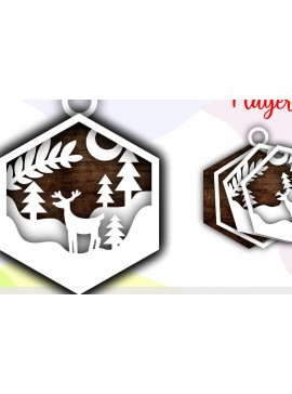 Σετ των 3 Intra απο ξύλο plywood 3mm-4mm πάχος 3d Χριστουγεννιάτικα στολίδια με στρώματα ελαφιού Δίασταση 8x8 cm INTRAFABR-39301095