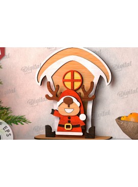 Σετ των 2 Intra απο ξύλο plywood 3mm-4mm πάχος Τρισδιάστατο χριστουγεννιάτικο ελάφι στη βεράντα Δίασταση 15x15 cm INTRAFABR-111206191