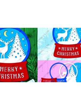 Σετ των 2 Intra απο ξύλο plywood 3mm-4mm πάχος 3D Christmas Deer Snow Globe Δίασταση 15x15 cm INTRAFABR-82276134
