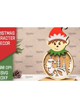 Σετ των 3 Intra απο ξύλο plywood 3mm-4mm πάχος Τρισδιάστατη Χριστουγεννιάτικη διακόσμηση ξωτικού Δίασταση 15x15 cm INTRAFABR-105996197