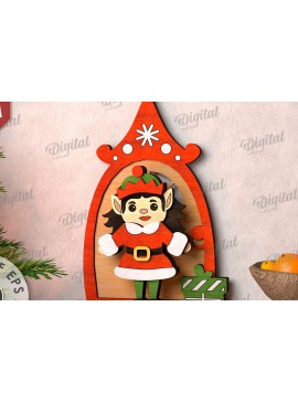 Σετ των 2 Intra απο ξύλο plywood 3mm-4mm πάχος Τρισδιάστατο χριστουγεννιάτικο ξωτικό στη βεράντα Δίασταση 15x15 cm INTRAFABR-111206138