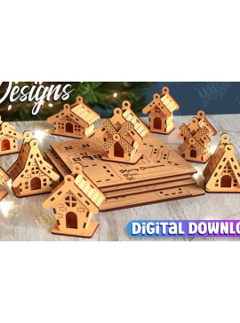 Σετ των 2 Intra απο ξύλο plywood 3mm-4mm πάχος 3D Χριστουγεννιάτικου Σπίτι | Μοντέλο DIY Δίασταση 15x15 cm INTRAFABR-105659341
