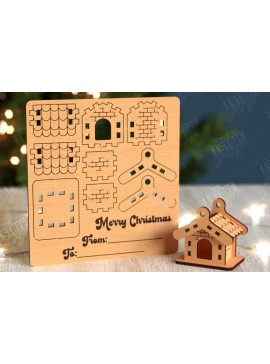 Σετ των 2 Intra απο ξύλο plywood 3mm-4mm πάχος 3D Χριστουγεννιάτικο Σπίτι |DIY| Χριστουγεννιάτικη κάρτα Δίασταση 15x15 cm INTRAFABR-105659048