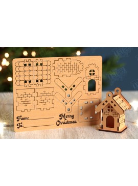 Σετ των 2 Intra απο ξύλο plywood 3mm-4mm πάχος 3D Χριστουγεννιάτικο Σπίτι |DIY| Χριστουγεννιάτικη κάρτα Δίασταση 15x15 cm INTRAFABR-105659061