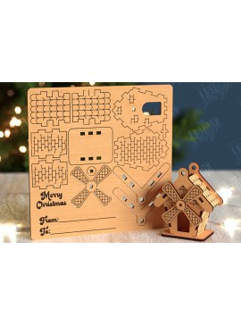 Σετ των 2 Intra απο ξύλο plywood 3mm-4mm πάχος 3D Χριστουγεννιάτικο Σπίτι |DIY| Χριστουγεννιάτικη κάρτα Δίασταση 15x15 cm INTRAFABR-105659084