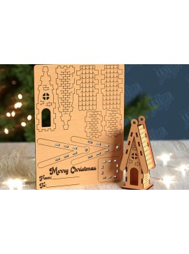 Σετ των 3 Intra απο ξύλο plywood 3mm-4mm πάχος 3D Χριστουγεννιάτικο Σπίτι |DIY| Χριστουγεννιάτικη κάρτα Δίασταση 15x15 cm INTRAFABR-105659087