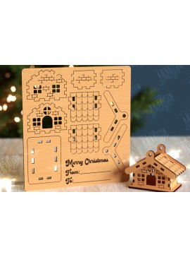 Σετ των 2 Intra απο ξύλο plywood 3mm-4mm πάχος 3D Χριστουγεννιάτικο Σπίτι |DIY| Χριστουγεννιάτικη κάρτα Δίασταση 15x15 cm INTRAFABR-105659043