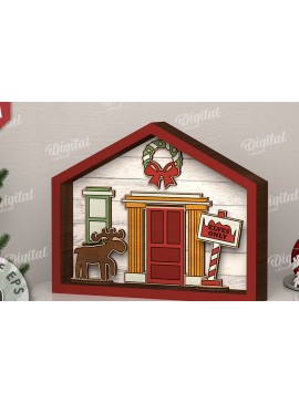 Σετ των 2 Intra απο ξύλο plywood 3mm-4mm πάχος Τρισδιάστατη Χριστουγεννιάτικου σπιτιού Δίασταση 15x15 cm INTRAFABR-111131580