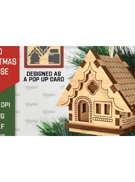 Σετ των 2 Intra απο ξύλο plywood 3mm-4mm πάχος 3D Χριστουγεννιάτικο Σπίτι . Αναδυόμενη κάρτα Δίασταση 15x15 cm INTRAFABR-106950685