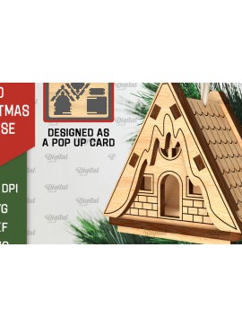 Σετ των 2 Intra απο ξύλο plywood 3mm-4mm πάχος 3D Χριστουγεννιάτικο Σπίτι . Αναδυόμενη κάρτα Δίασταση 15x15 cm INTRAFABR-106950433