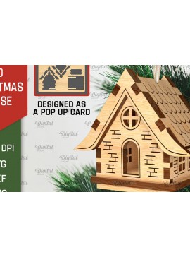 Σετ των 2 Intra απο ξύλο plywood 3mm-4mm πάχος 3D Χριστουγεννιάτικο Σπίτι . Αναδυόμενη κάρτα Δίασταση 15x15 cm INTRAFABR-106950462