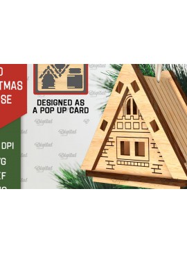 Σετ των 2 Intra απο ξύλο plywood 3mm-4mm πάχος 3D Χριστουγεννιάτικο Σπίτι . Αναδυόμενη κάρτα Δίασταση 15x15 cm INTRAFABR-106950523