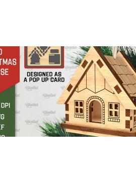 Σετ των 2 Intra απο ξύλο plywood 3mm-4mm πάχος 3D Χριστουγεννιάτικο Σπίτι . Αναδυόμενη κάρτα Δίασταση 15x15 cm INTRAFABR-106950557