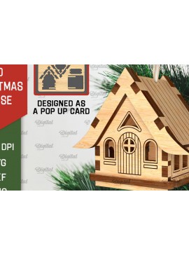 Σετ των 2 Intra απο ξύλο plywood 3mm-4mm πάχος 3D Χριστουγεννιάτικο Σπίτι . Αναδυόμενη κάρτα Δίασταση 15x15 cm INTRAFABR-106950603