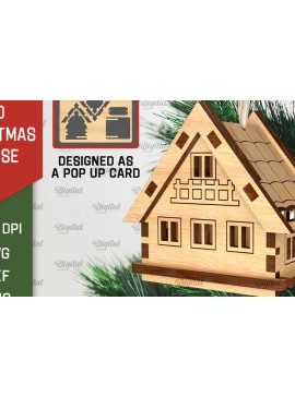 Σετ των 3 Intra απο ξύλο plywood 3mm-4mm πάχος 3D Χριστουγεννιάτικο Σπίτι . Αναδυόμενη κάρτα Δίασταση 15x15 cm INTRAFABR-106950650