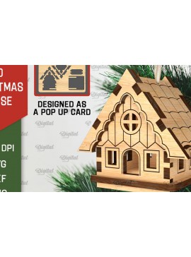 Σετ των 2 Intra απο ξύλο plywood 3mm-4mm πάχος 3D Χριστουγεννιάτικο Σπίτι . Αναδυόμενη κάρτα Δίασταση 15x15 cm INTRAFABR-106950085