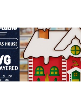 Σετ των 2 Intra απο ξύλο plywood 3mm-4mm πάχος Τρισδιάστατη κοπή χαρτιού χριστουγεννιάτικου σπιτιού Δίασταση 1500x1500 cm INTRAFABR-103031963