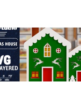 Σετ των 2 Intra απο ξύλο plywood 3mm-4mm πάχος Τρισδιάστατη κοπή χαρτιού χριστουγεννιάτικου σπιτιού Δίασταση 1500x1500 cm INTRAFABR-103031964