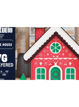 Σετ των 2 Intra απο ξύλο plywood 3mm-4mm πάχος 3d Χριστουγεννιάτικο Σπίτι PaperCut  Δίασταση 1200x1200 cm INTRAFABR-110153332