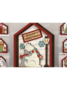 Σετ των 2 Intra απο ξύλο plywood 3mm-4mm πάχος Δέσμη κοπής με λέιζερ 3D Χριστουγεννιάτικων σπιτιών Δίασταση 15x15 cm INTRAFABR-111206644