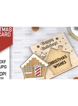 Σετ των 2 Intra απο ξύλο plywood 3mm-4mm πάχος Τρισδιάστατη χριστουγεννιάτικη παιδική κάρτα κοπής με λέιζερ Δίασταση 15x15 cm INTRAFABR-106599190