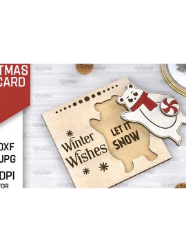 Σετ των 2 Intra απο ξύλο plywood 3mm-4mm πάχος Τρισδιάστατη χριστουγεννιάτικη παιδική κάρτα κοπής με λέιζερ Δίασταση 15x15 cm INTRAFABR-106599040