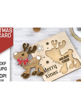 Σετ των 2 Intra απο ξύλο plywood 3mm-4mm πάχος Τρισδιάστατη χριστουγεννιάτικη παιδική κάρτα κοπής με λέιζερ Δίασταση 15x15 cm INTRAFABR-106599053