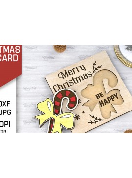 Σετ των 2 Intra απο ξύλο plywood 3mm-4mm πάχος Τρισδιάστατη χριστουγεννιάτικη παιδική κάρτα κοπής με λέιζερ Δίασταση 15x15 cm INTRAFABR-106599144