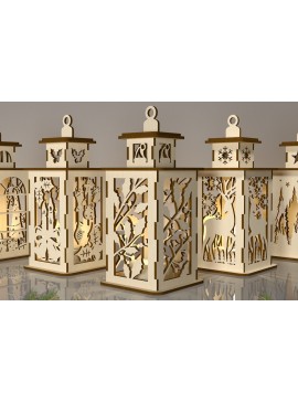 Σετ των 2 Intra απο ξύλο plywood 3mm-4mm πάχος Τρισδιάστατη δέσμη χριστουγεννιάτικων φαναριών Δίασταση 15x15 cm INTRAFABR-81731027