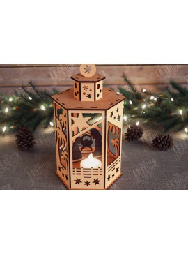 Σετ των 2 Intra απο ξύλο plywood 3mm-4mm πάχος 3D Χριστουγεννιάτικο Φανάρι | Κηροπήγιο Δίασταση 15x15 cm INTRAFABR-110588440