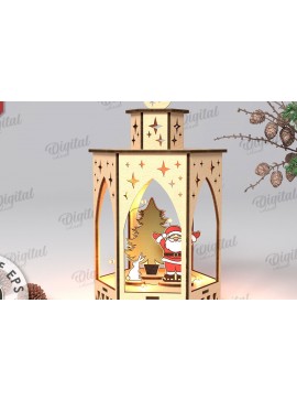 Σετ των 2 Intra απο ξύλο plywood 3mm-4mm πάχος Τρισδιάστατο σχέδιο κοπής με λέιζερ Χριστουγεννιάτικο φανάρι Δίασταση 15x15 cm INTRAFABR-108833342