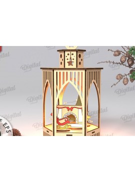 Σετ των 2 Intra απο ξύλο plywood 3mm-4mm πάχος Τρισδιάστατο σχέδιο κοπής με λέιζερ Χριστουγεννιάτικο φανάρι Δίασταση 15x15 cm INTRAFABR-108833544