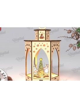 Σετ των 2 Intra απο ξύλο plywood 3mm-4mm πάχος Τρισδιάστατο σχέδιο κοπής με λέιζερ Χριστουγεννιάτικο φανάρι Δίασταση 15x15 cm INTRAFABR-108833916