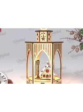 Σετ των 2 Intra απο ξύλο plywood 3mm-4mm πάχος Τρισδιάστατο σχέδιο κοπής με λέιζερ Χριστουγεννιάτικο φανάρι Δίασταση 15x15 cm INTRAFABR-108833305