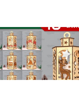 Σετ των 2 Intra απο ξύλο plywood 3mm-4mm πάχος κοπής 3D Χριστουγεννιάτικων Φαναριών με λέιζερ Δίασταση 15x15 cm INTRAFABR-106537044