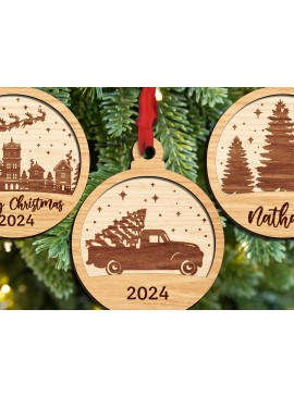 Σετ των 3 Intra απο ξύλο plywood 3mm-4mm πάχος Τρισδιάστατα χριστουγεννιάτικα στολίδια Δίασταση 8x8 cm INTRAFABR-104704039