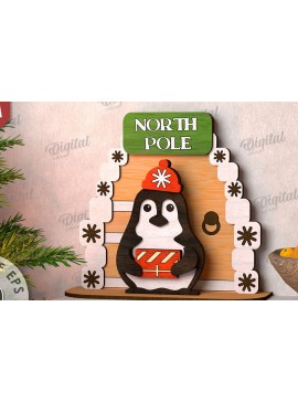 Σετ των 2 Intra απο ξύλο plywood 3mm-4mm πάχος τρισδιάστατος χριστουγεννιάτικος πιγκουίνος στη βεράντα λέιζερ Δίασταση 15x15 cm INTRAFABR-111206232