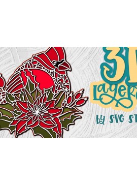 Σετ των 2 Intra απο ξύλο plywood 3mm-4mm πάχος 3D Christmas Red Cardinal Bird Δίασταση 15x15 cm INTRAFABR-36486120