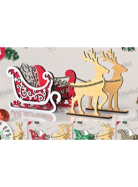 Σετ των 2 Intra απο ξύλο plywood 3mm-4mm πάχος κοπής με λέιζερ 3D Χριστουγεννιάτικων έλκηθρων Δίασταση 15x15 cm INTRAFABR-109662318