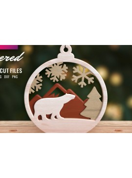 Σετ των 3 Intra απο ξύλο plywood 3mm-4mm πάχος τρισδιάστατο χριστουγεννιάτικο δέντρο Bear στολίδι Δίασταση 8x8 cm INTRAFABR-57267973